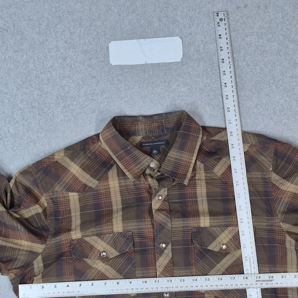 Banana Republic Men Button Up Shirt XL Brown Casual Shirt Plaid Western